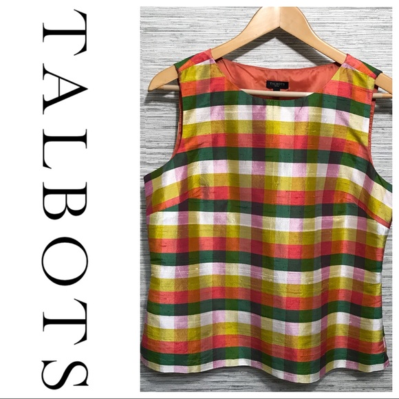 Talbots Tops - Talbots Plaid Sleeveless Blouse Top Silk Fitted